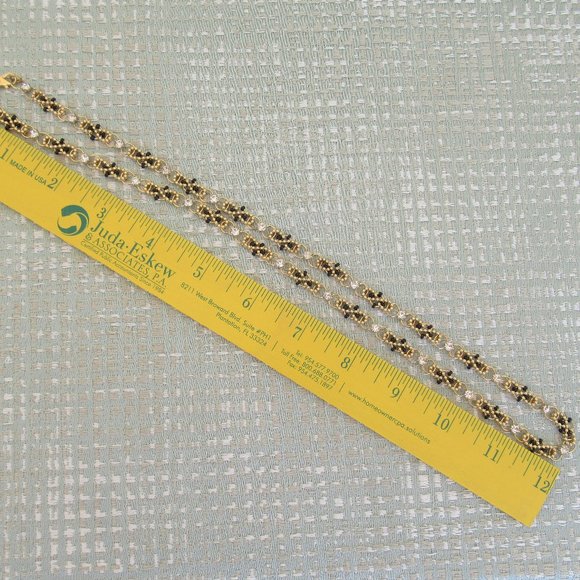 Vintage Set of Necklace & Bracelet Infinity, Black Beads, Gold Tone w/ Crystals - Picture 5 of 7